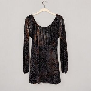 Vintage 90's/Y2K Susan Lawrence Velvet Burnout Floral Babydoll Tunic Top L